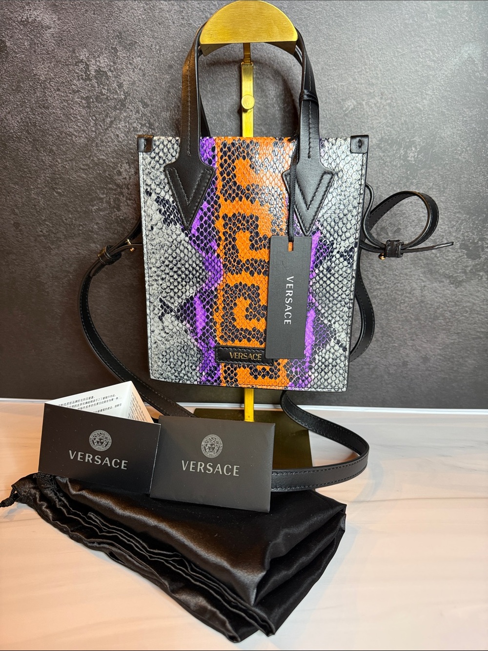NWT Versace La Medusa Mini Tote Crossbody Python Print Leather Made Italy